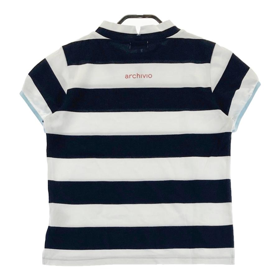 アルチビオ レディース 半袖 ハイネック Tシャツ サイズ40 ARCHIVIO アルチビオ ハイネック 半袖Tシャツ ボーダー柄 ネイビー系