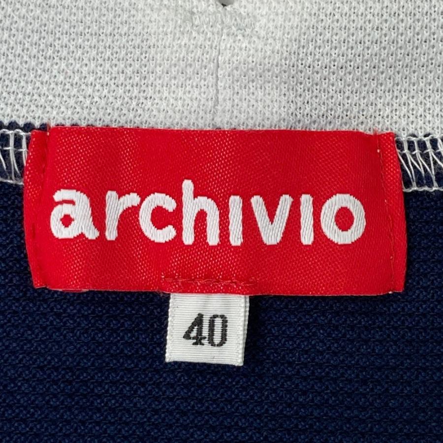 ARCHIVIO アルチビオ ハイネック 半袖Tシャツ ボーダー柄 ネイビー系