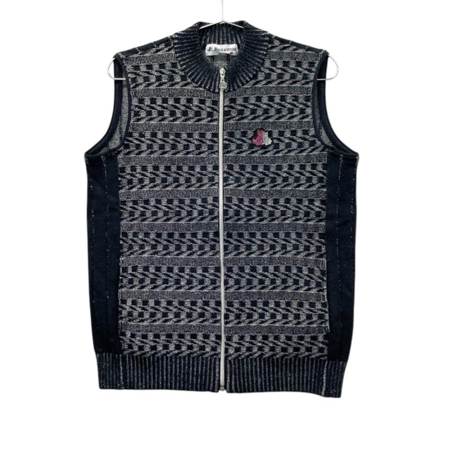 新品☆定価24000円☆Black & White☆ レディース ベスト LL BLACK&WHITE ブラックアンドホワイト ジップ ニットベスト ライン