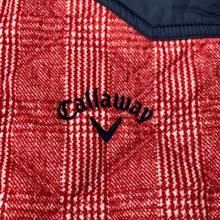 CALLAWAY キャロウェイ ロゴ刺繍入り 中綿ベスト チェック柄 レッド系