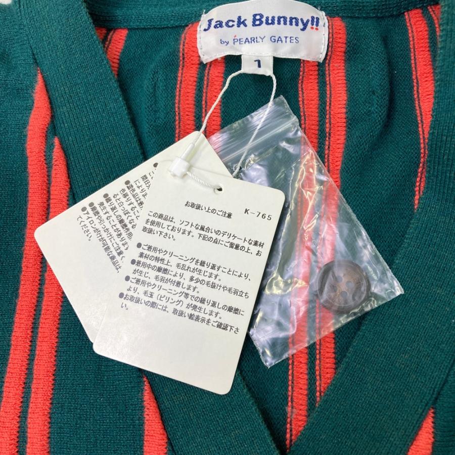 【美品】JACK BUNNY ジャックバニー  ニットカーディガン カシミヤ混 ストライプ柄 グリーン系 1 ゴルフウェア レディース_2