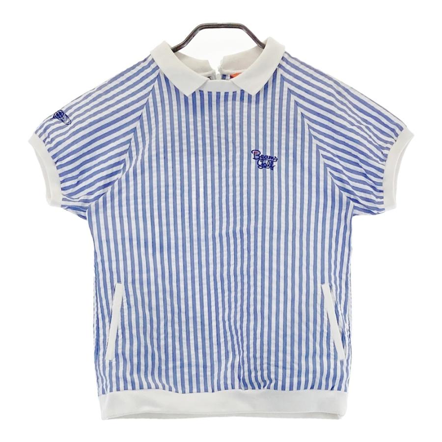 【美品】BEAMS GOLF ストライプ Tシャツ BEAMS GOLF（ビームス ゴルフ） 襟付 半袖Tシャツ ストライプ柄 ブルー