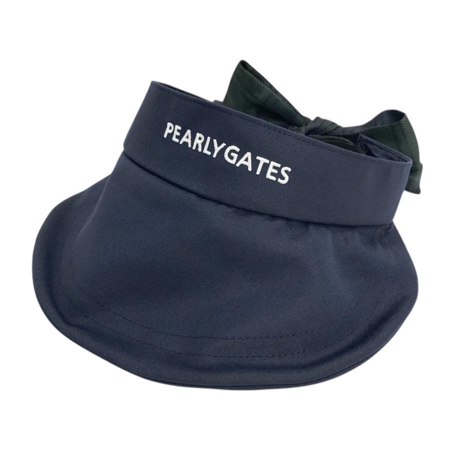 新品未使用パーリーゲーツレディースウェア　サンバイザー　２点セット PEARLY GATES パーリーゲイツ りぼん付き つば広サンバイザー ネイビー