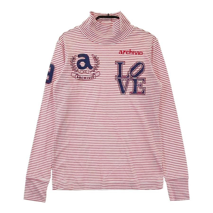 ARCHIVIO アルチビオ ハイネック 長袖Tシャツ ロゴプリント ボーダー柄