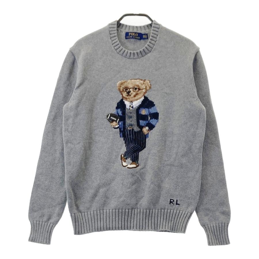 美品✨ ポロラルフローレン 長袖ニット ポロベア 刺繍 グレー クルーネック POLO RALPH LAUREN ポロ ラルフローレン 長袖ニットセーター ベア