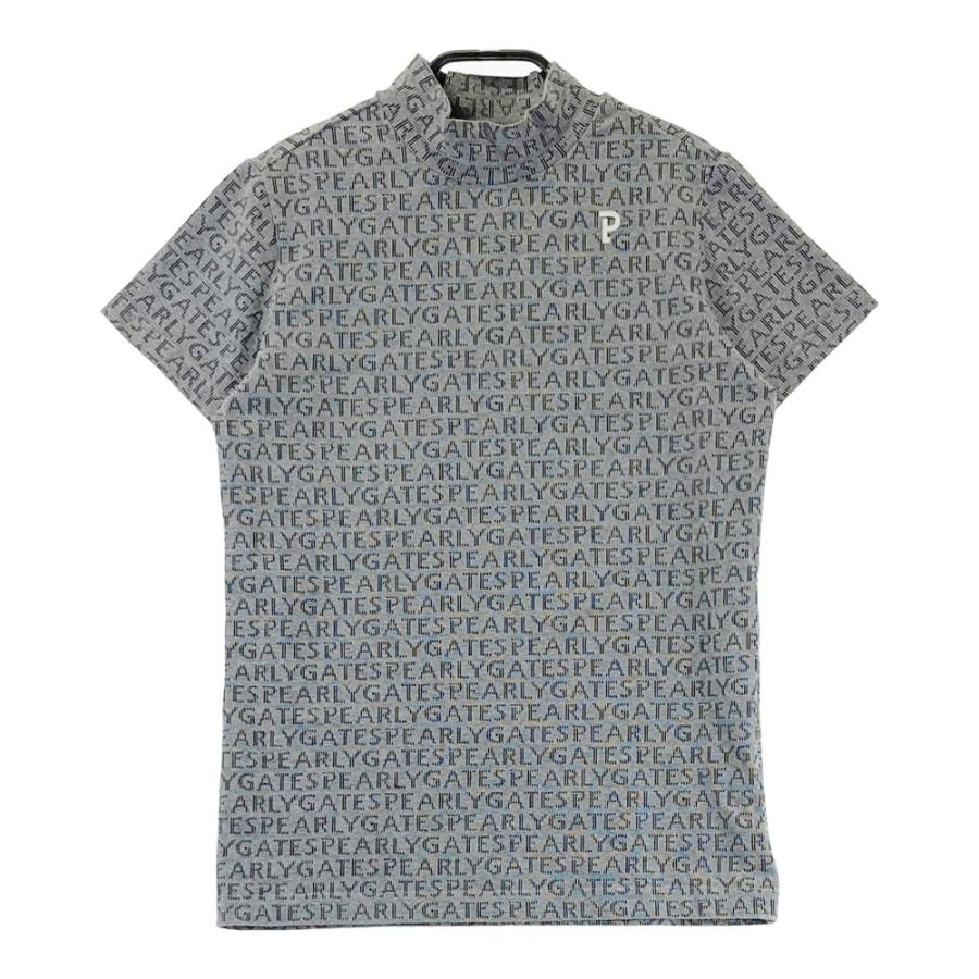 PEARLY GATES パーリーゲイツ ハイネック 半袖Tシャツ ロゴ総柄 グレー