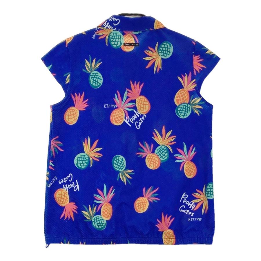 PEARLY GATES パーリーゲイツ 2025年モデル フレンチスリーブポロシャツ パイナップル総柄 ネイビー系 1 ゴルフウェア レディースの画像