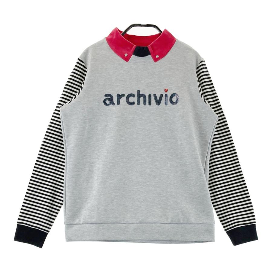 サイズ：38 ARCHIVIO アルチビオ  ハイネック 長袖Tシャツ  グレー系 [240101679060] ゴルフウェア レディース ストスト ARCHIVIO アルチビオ ハイネック 長袖Tシャツ 袖ボーダー グレー系 38