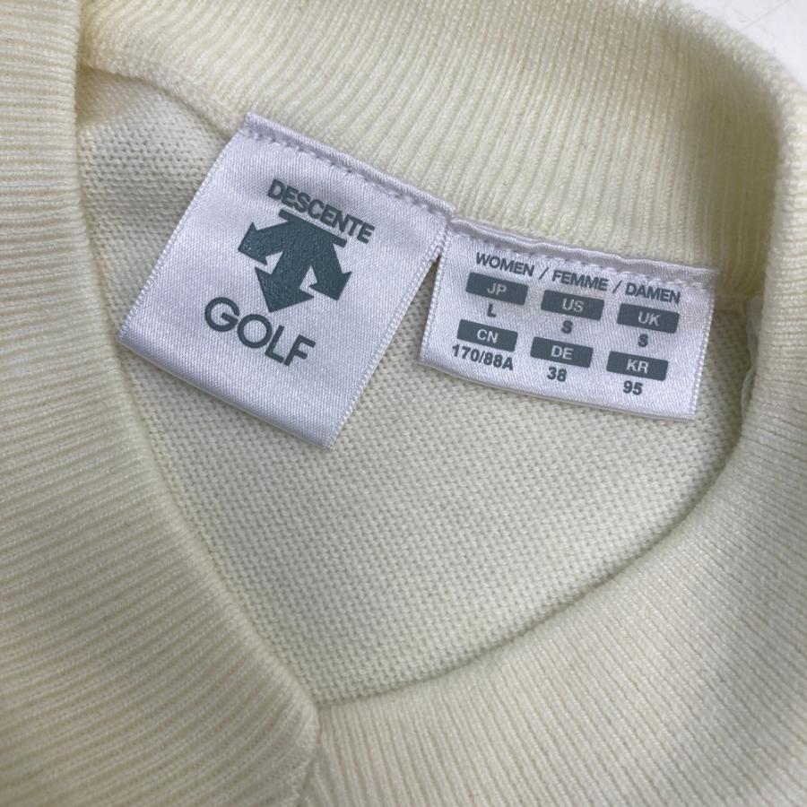 【新品】DESCENTE GOLF デサントゴルフ  Vネック 長袖ニットセーター  ホワイト系 L ゴルフウェア レディース_2