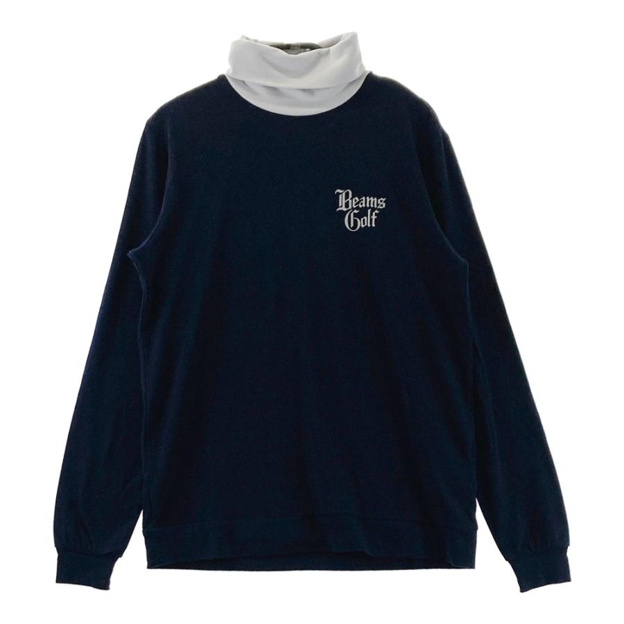 【美品】ビームスゴルフ BEAMS GOLF メンズ 長袖 タートルネック M BEAMS GOLF（ビームス ゴルフ） タートルネックセーター ネイビー ロゴ