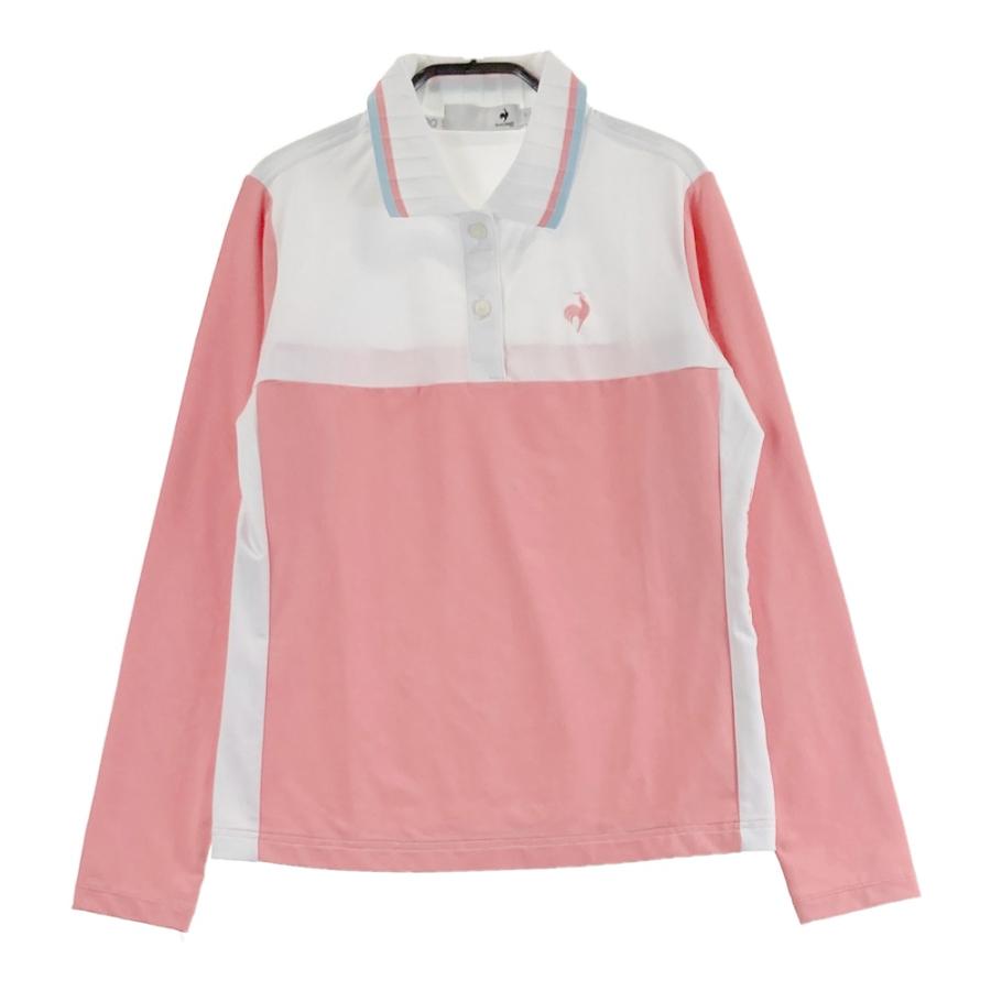 lecoqsportif GOLF長袖ポロシャツ ピンクグリーンストライプ 刺繍 LE COQ GOLF ルコックゴルフ 長袖ポロシャツ ピンク系 S ゴルフウェア