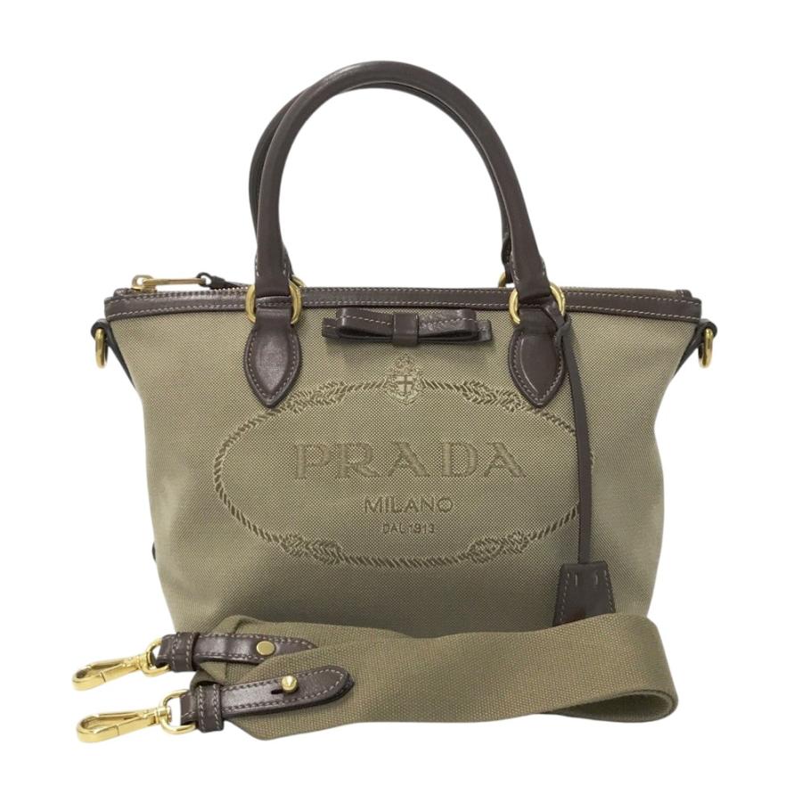 PRADA プラダ 1BA111 キャンバス×レザー 2way ハンドバッグ ロゴ