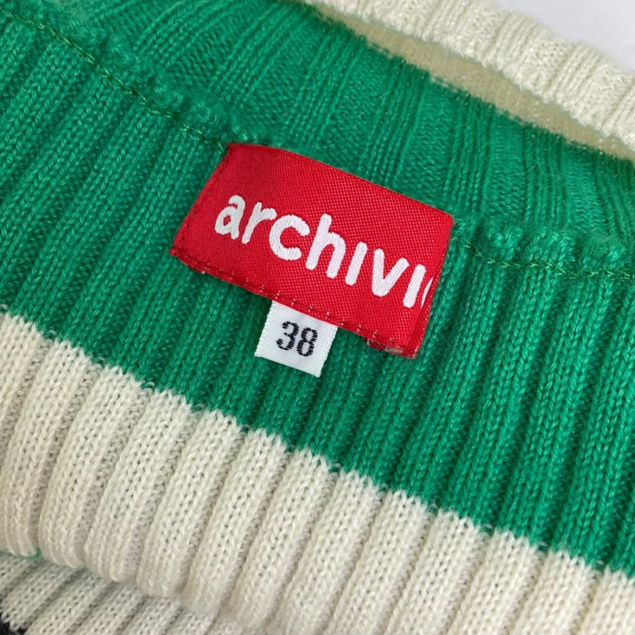 ARCHIVIO アルチビオ ハイネック ニットシャツ ボーダー柄 ホワイト系