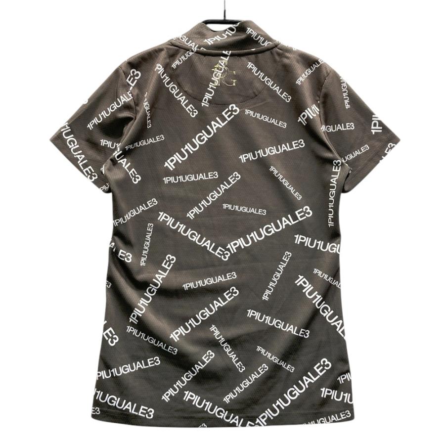 1PIU1UGUALE3 GOLF GST139 モックネック 半袖Tシャツ ロゴ 総柄 カーキ 