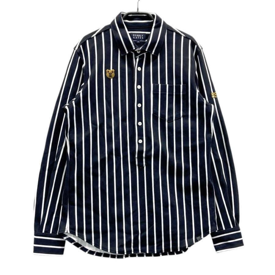 PEARLYGATES 未使用品 長袖ポロシャツ 紺 ネイビー ストライプ PEARLY GATES パーリーゲイツ 長袖ポロシャツ ストライプ柄 ネイビー系