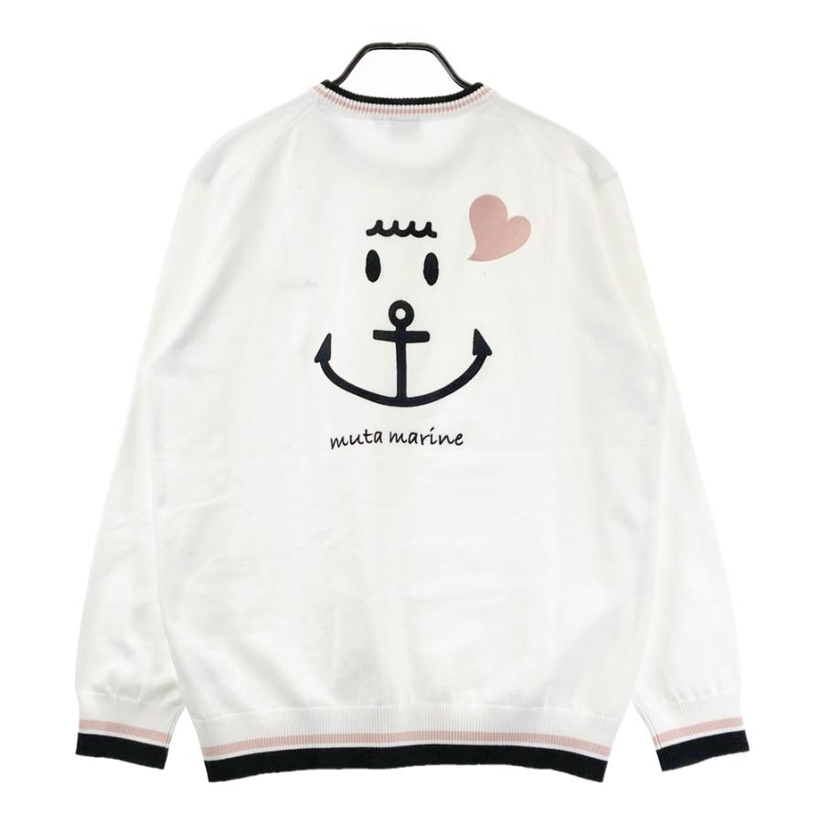 【美品】ムータマリン/ダブルジップアップカーディガン/長袖/大きめロゴ/ゴルフ MUTA MARINE ムータマリン ニットセーター ホワイト系 8 ゴルフウェア