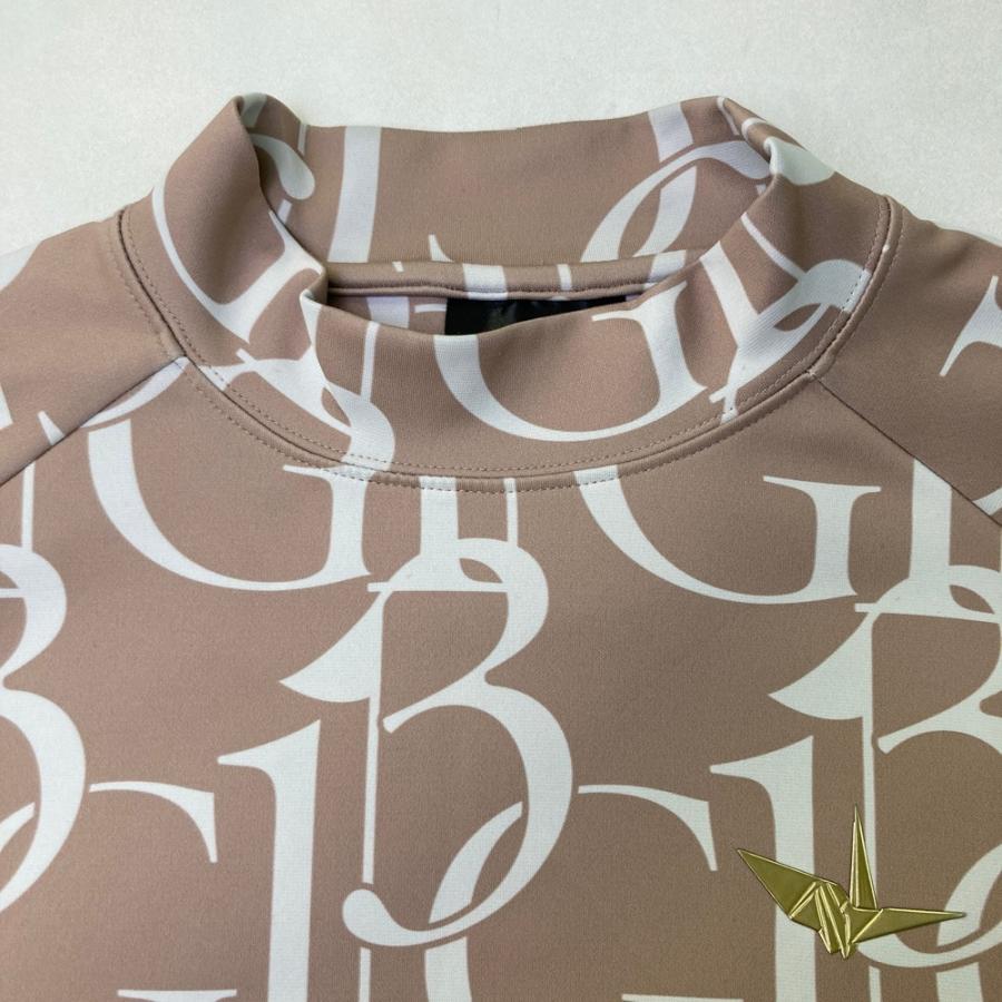 1PIU1UGUALE3 GOLF GRT148 ハイネック 長袖Tシャツ ロゴ総柄 ブラウン