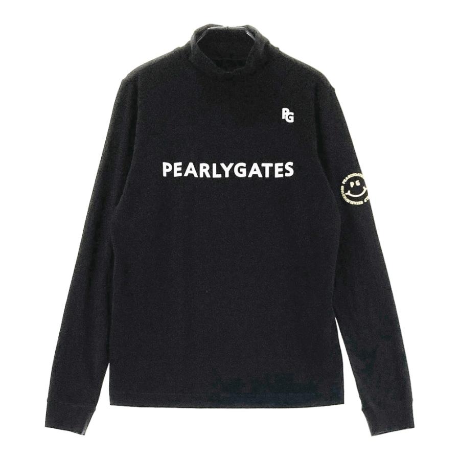 サイズ：0 PEARLY GATES パーリーゲイツ 2025年モデル 起毛 ハイネック 長袖Tシャツ ニコちゃん  ブラック系 [240101674050] ゴルフウェア レディース ストスト PEARLY GATES（パーリーゲイツ） 2025年モデル 起毛 ハイネック 長袖T