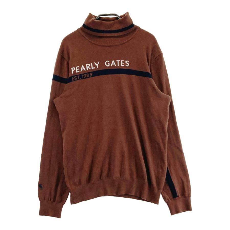 サイズ：5 PEARLY GATES パーリーゲイツ  タートルネック ニットセーター  ブラウン系 [240101674892] ゴルフウェア メンズ ストスト PEARLY GATES パーリーゲイツ タートルネック ニットセーター ブラウン