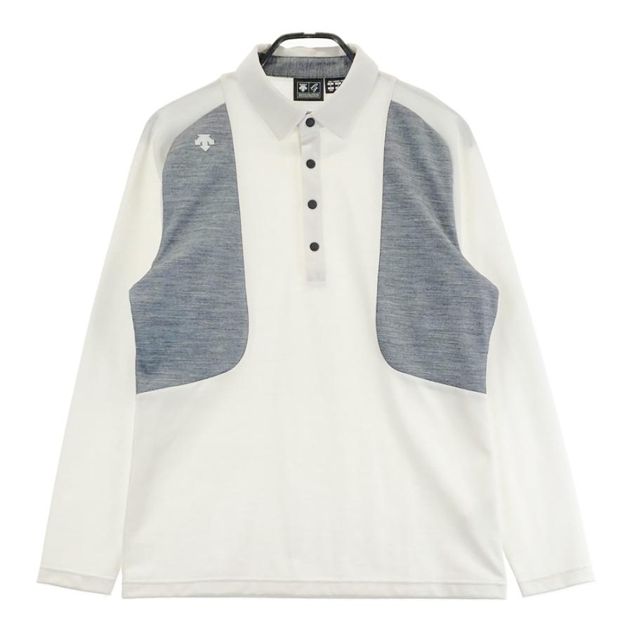 DESCENTE デサントゴルフ ポロシャツ ホワイト/グレー の バイカラー DESCENTE GOLF デサントゴルフ バイカラー 長袖ポロシャツ ホワイト系