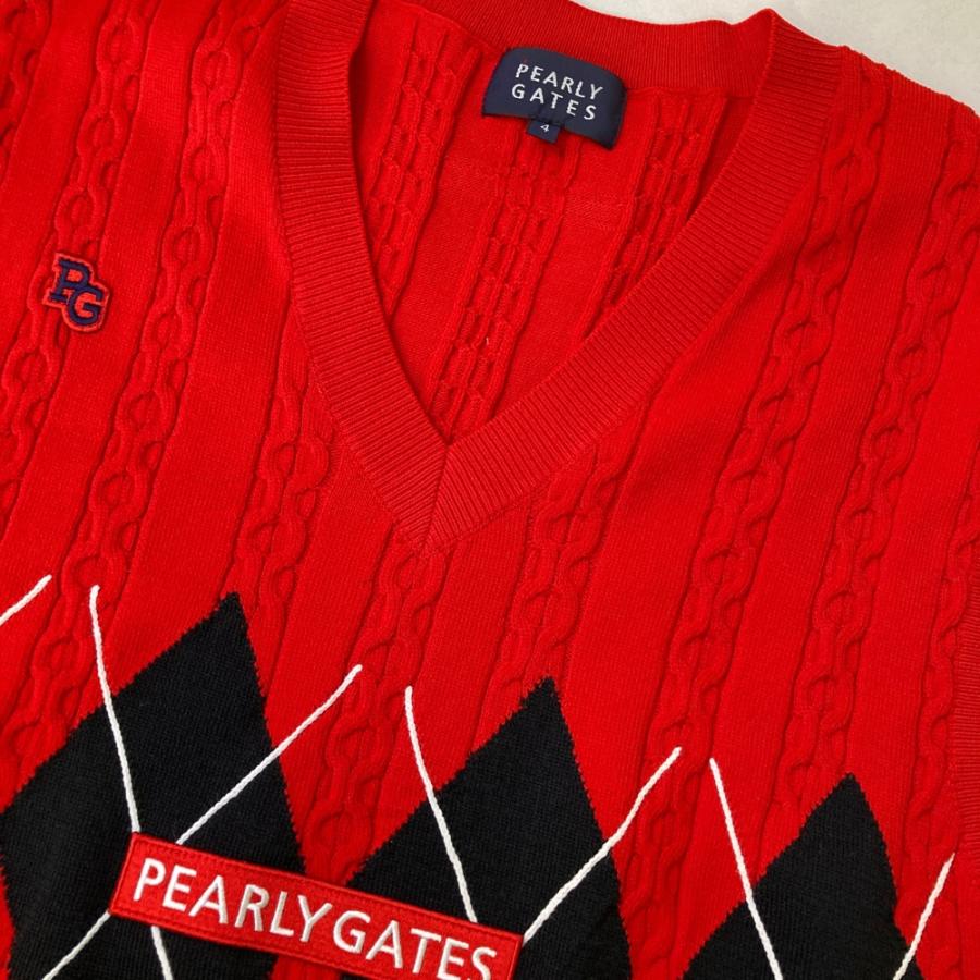 【美品】パーリーゲイツ Vネックニットベスト サイズ4 M相当 ゴルフウェア PEARLY GATES パーリーゲイツ Vネック ニットベスト アーガイル柄
