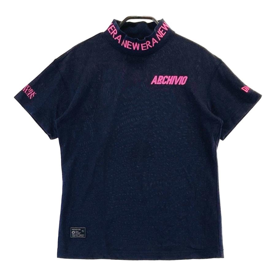 【アルチビオ】極美品 モックネック 総柄 ネイビー 36サイズ レディース ARCHIVIO アルチビオ ×NEW ERA モックネック 半袖Tシャツ ネイビー系