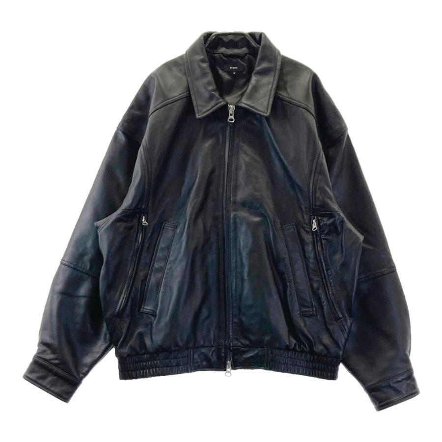 BEAMS ビームス ワイドフィット 4ポケット レザー ブルゾン ブラック系