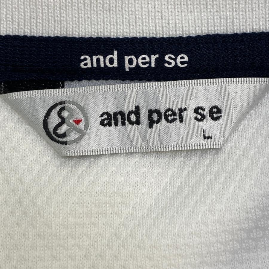 【新品未使用タグ付き】and per se ホワイトポロシャツ L ロゴ総柄 新品】AND PER SE アンパスィ 半袖ポロシャツ ホワイト系 L ゴルフ