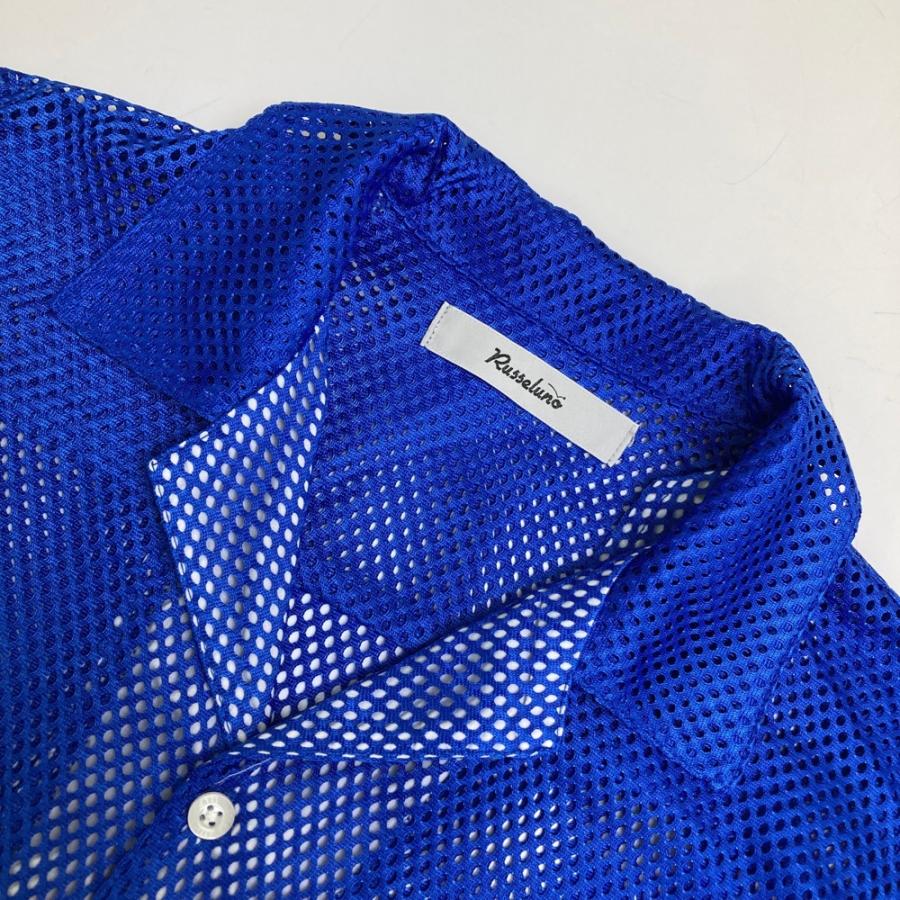 美品　RUSSELUNO ラッセルノ　メンズ　総柄　半袖シャツ　4 RUSSELUNO ラッセルノ 半袖シャツ メッシュ ブルー系 4 ゴルフウェア