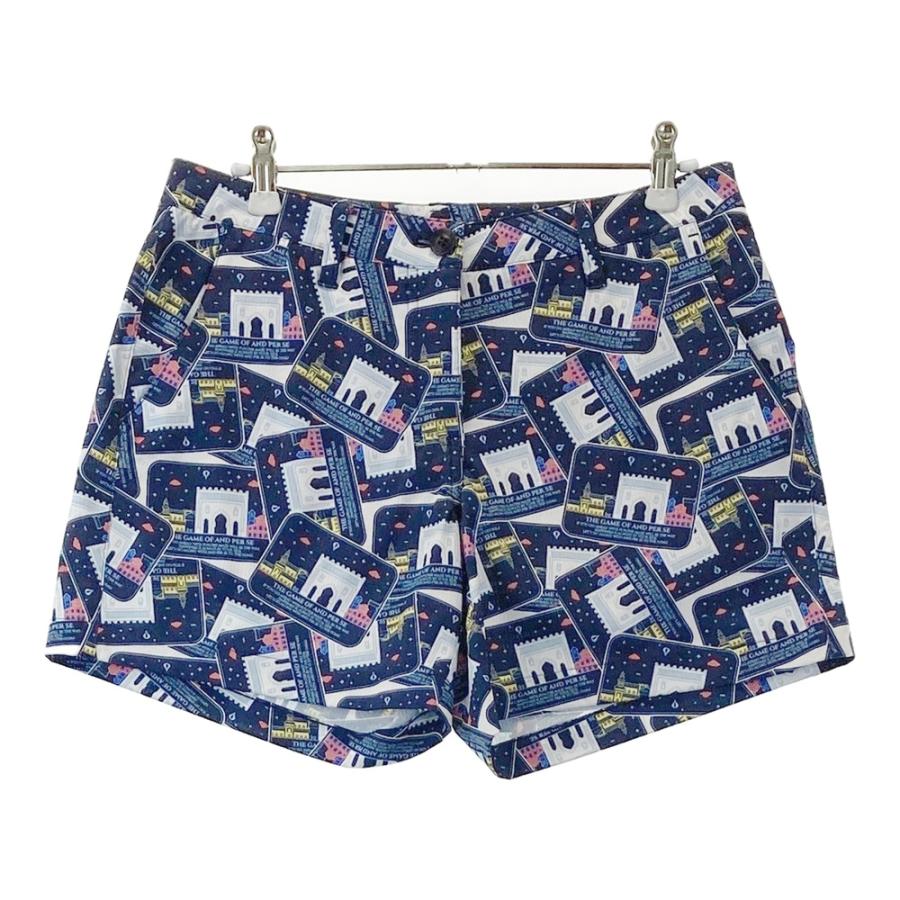 and per se ショートパンツ 総柄 ゴルフウェアLL and per se（アンパスィ） ストレッチ ショートパンツ 総柄 ネイビー系