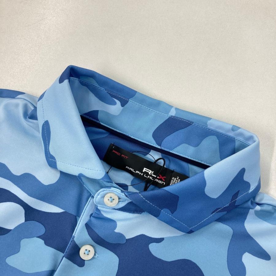 美品】RLX ラルフローレン 半袖ポロシャツ カモフラ ブルー系 M ゴルフ