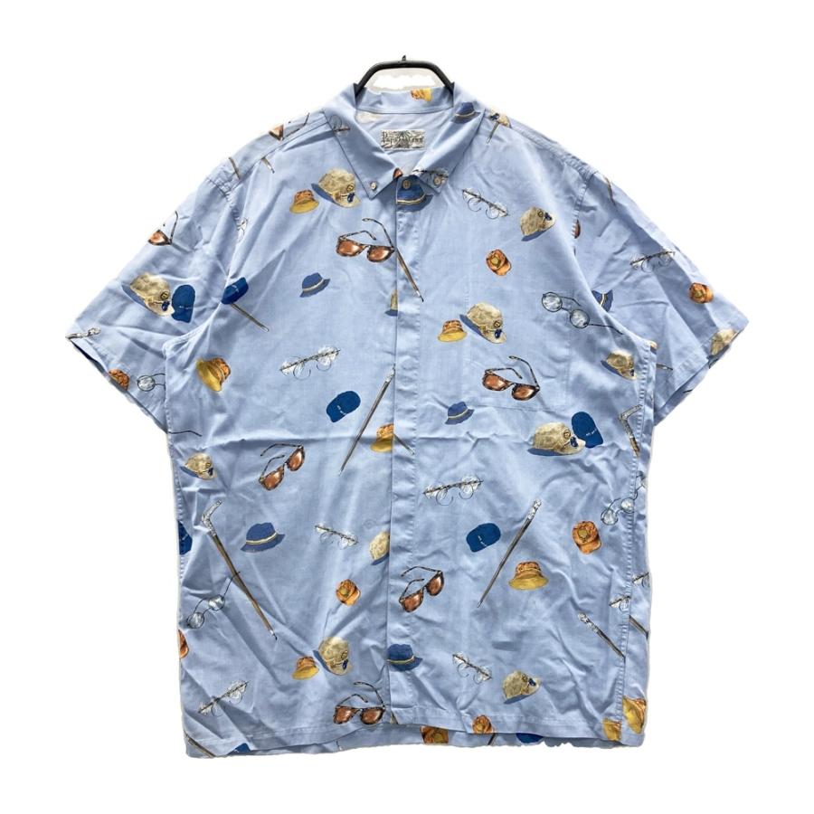 PAPAS パパス ISLAND コットン 半袖シャツ 総柄 ブルー系 52/LL メンズ
