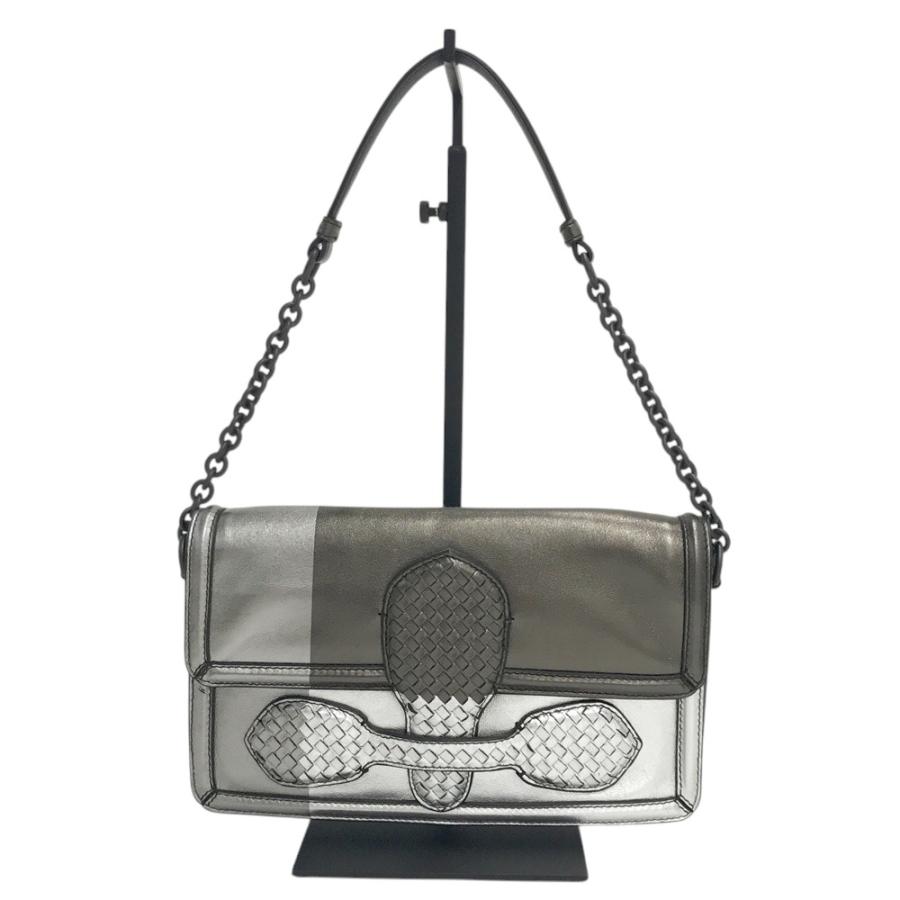 ボッテガ ヴェネタ イントレチャート レザー ポーチ シルバー BOTTEGA VENETA ボッテガ ヴェネタ リアルト イントレチャート