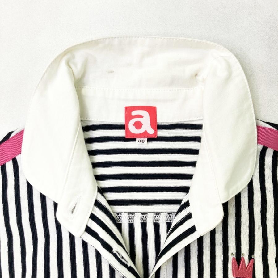 アルチビオ　archivio ホワイトポロシャツ 赤い襟 レディース新品未使用 ARCHIVIO アルチビオ ノースリーブポロシャツ ストライプ柄 ホワイト系