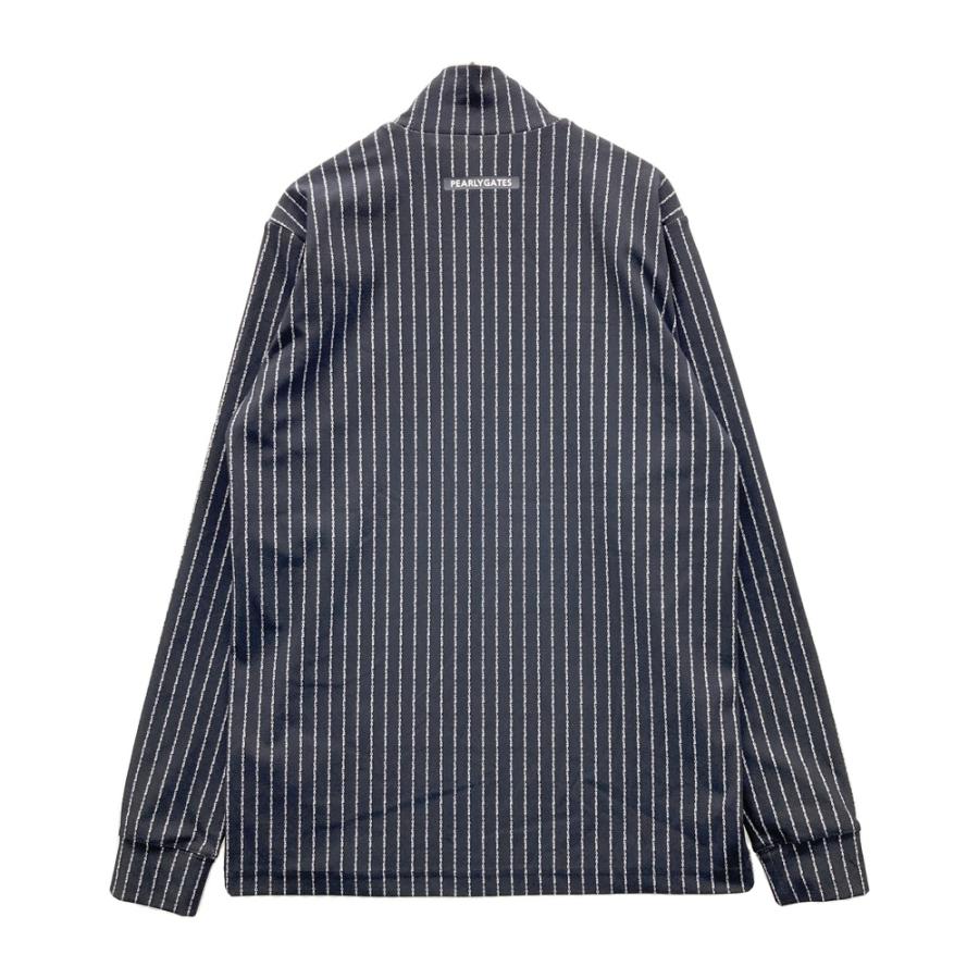サイズ：4 PEARLY GATES パーリーゲイツ  モックネック 長袖Tシャツ ロゴ総柄 ネイビー系 [240101692029] ゴルフウェア メンズ ストスト PEARLY GATES（パーリーゲイツ） モックネック 長袖Tシャツ ロゴ総柄