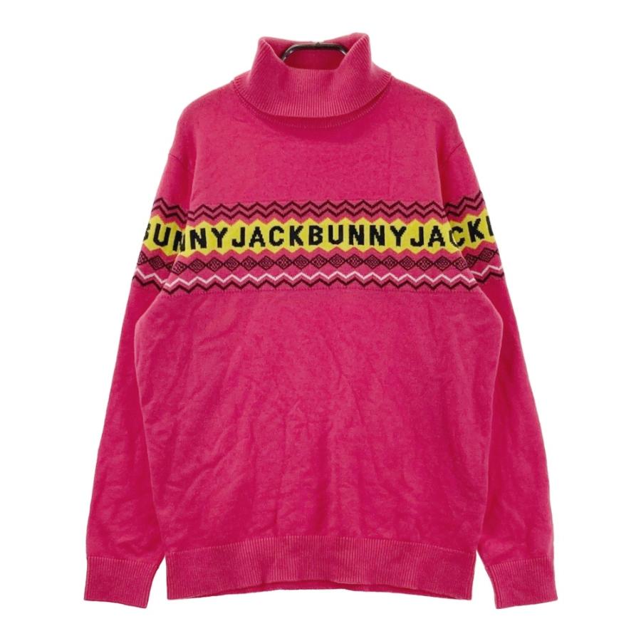 極美品　ジャックバニー タートルネックセーター ピンク×黒 ロゴ ニット 6 JACK BUNNY ジャックバニー タートルネック ニットセーター ロゴ