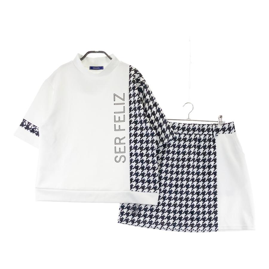 DELSOL デルソル セットアップ Tシャツ スカート 千鳥総柄 ホワイト系