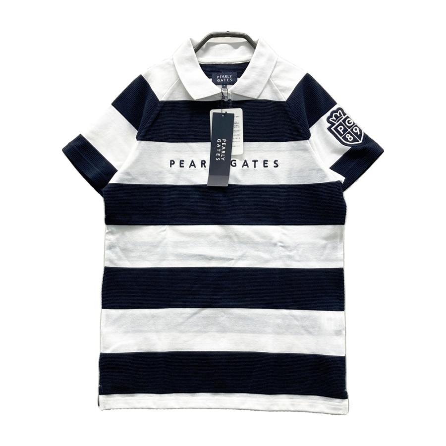 PEARLY GATES ボーダー ポロシャツ 半袖 ホワイト 新品】PEARLY GATES パーリーゲイツ 半袖ポロシャツ ロゴ ボーダー柄