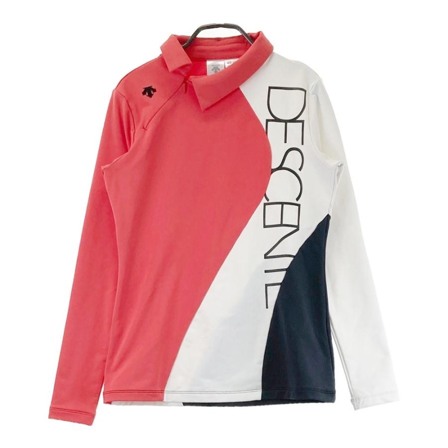 DESCENTE GOLF デサントゴルフ 変形襟 長袖ポロシャツ レッド系 M