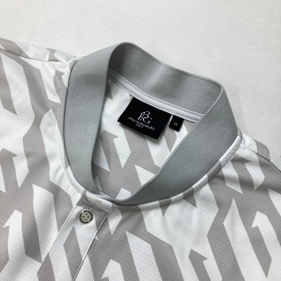 1PIU1UGUALE3 GOLF 半袖襟付きTシャツ 千鳥 ホワイト系 6 ゴルフウェア