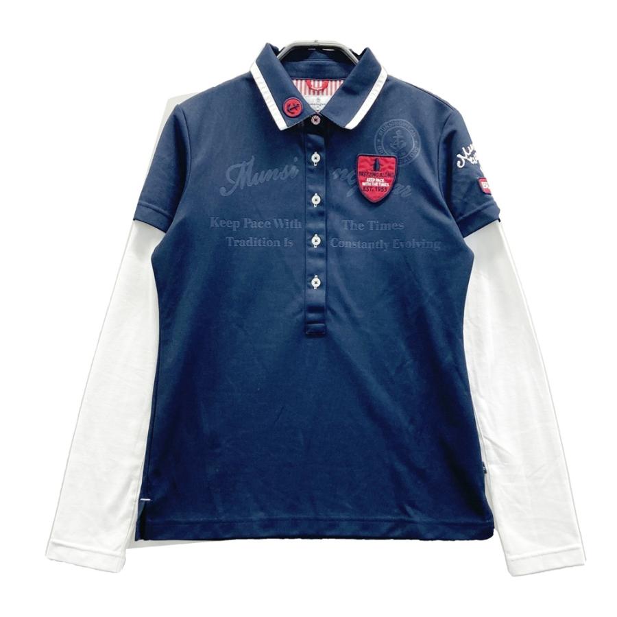 サイズ：M MUNSING WEAR マンシングウェア  長袖ポロシャツ  ネイビー系 [240101596788] ゴルフウェア レディース ストスト Munsingwear（マンシングウェア） 長袖ポロシャツ ネイビー系 M ゴルフ