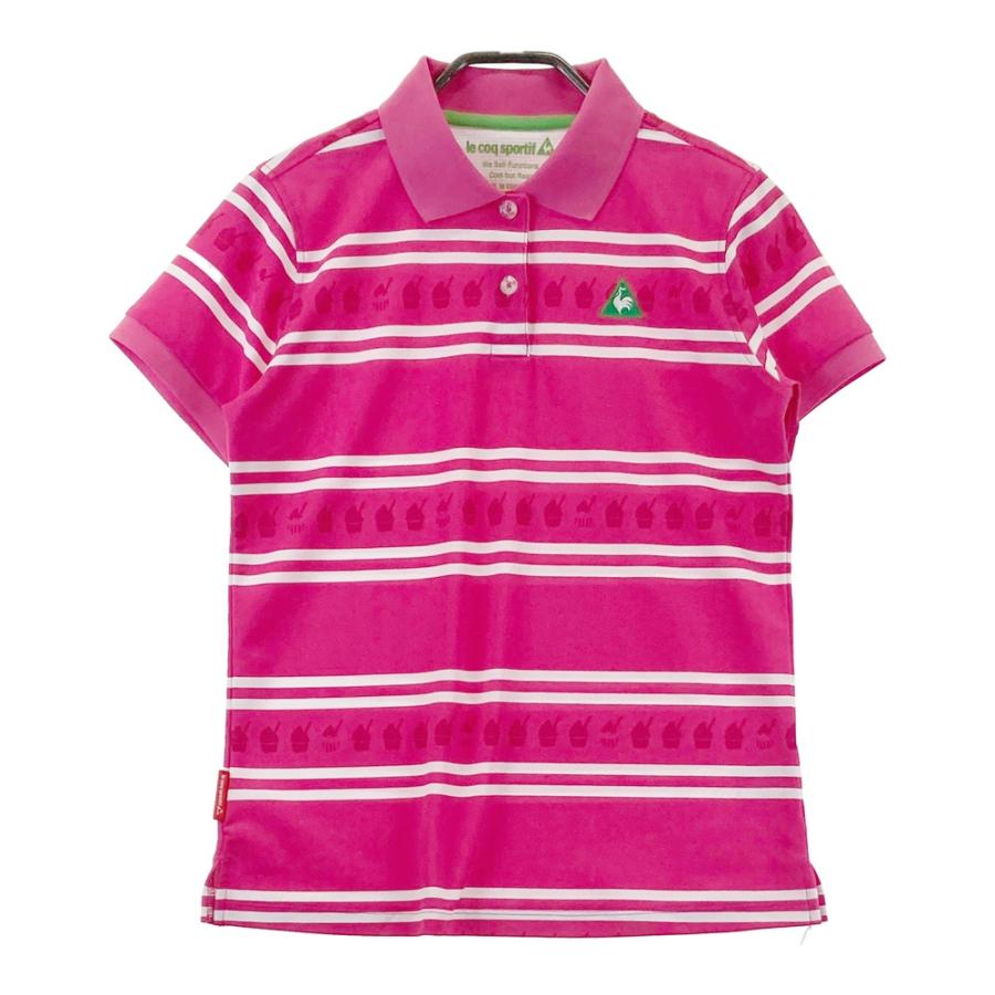 LE COQ GOLF ルコックゴルフ 半袖ポロシャツ ストライプ柄 ピンク系 L