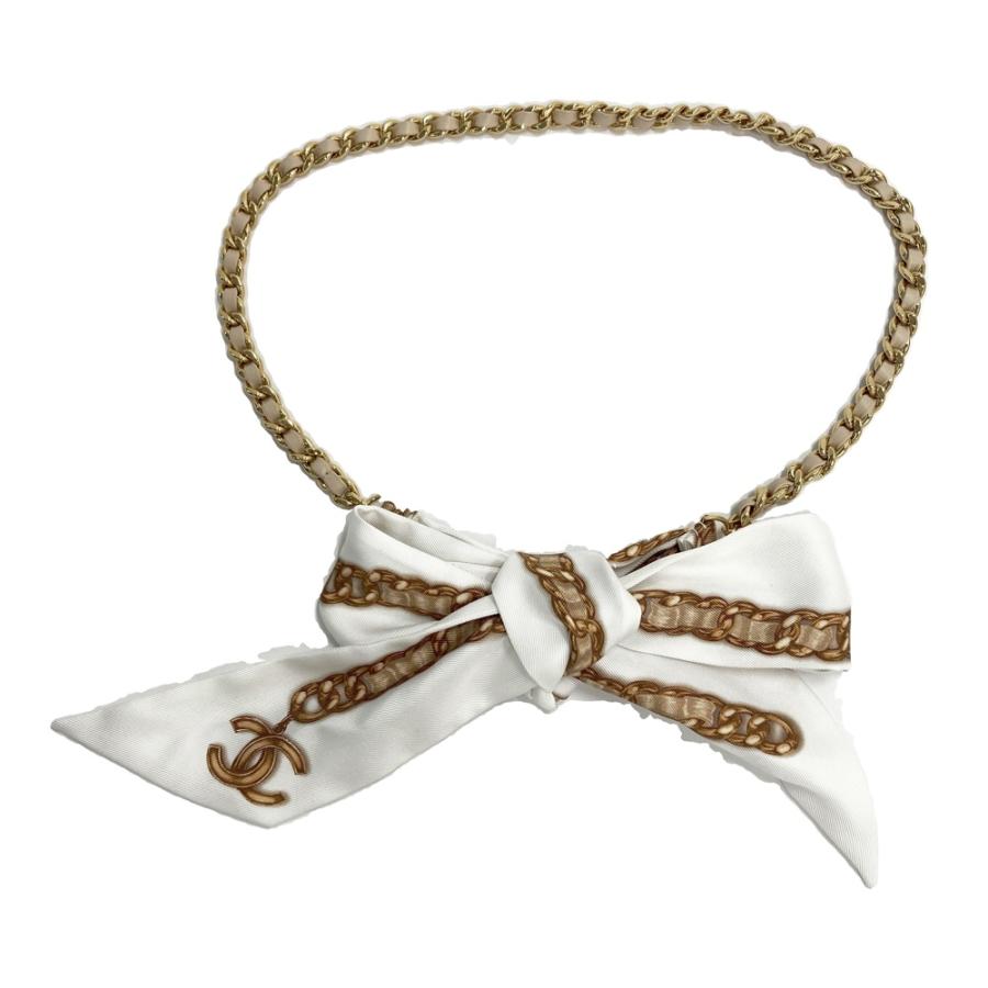 美品】CHANEL シャネル リボン チェーンベルト ホワイト系 レディース