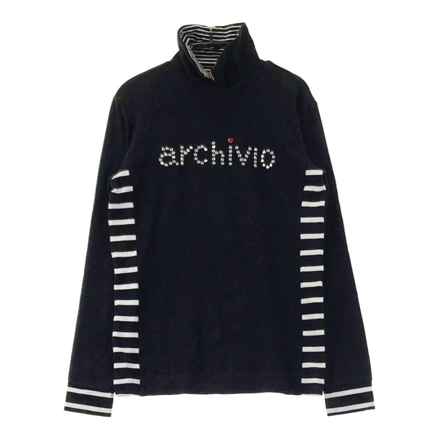 ARCHIVIO アルチビオ 襟付 長袖Tシャツ ロゴ ボーダー切替 ブラック系