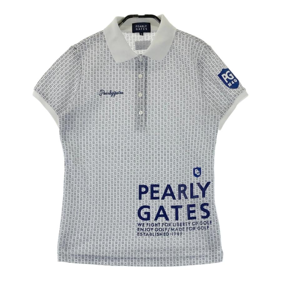サイズ：0 PEARLY GATES パーリーゲイツ  半袖ポロシャツ 総柄 ホワイト系 [240101569984] ゴルフウェア レディース ストスト PEARLY GATES（パーリーゲイツ） フロントロゴ 半袖ポロシャツ 総柄