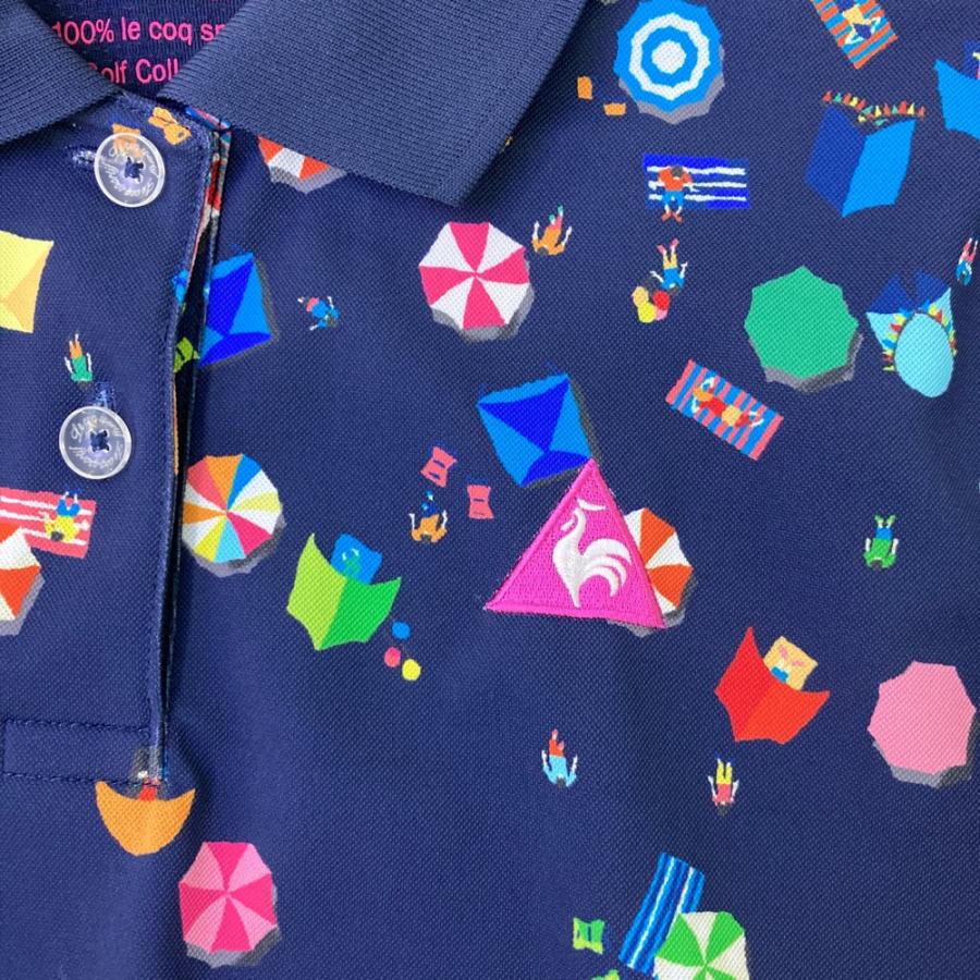 LE COQ GOLF ルコックゴルフ 半袖ポロシャツ 総柄 ネイビー系 LL