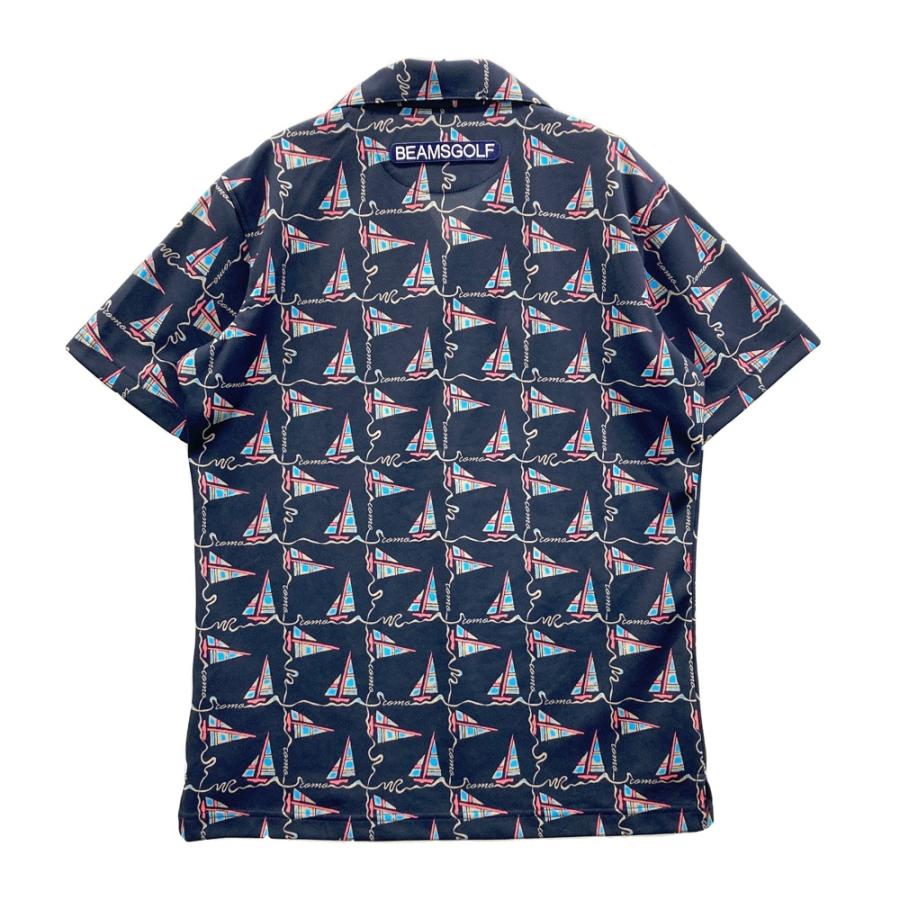 BEAMS GOLF ビームスゴルフ 半袖ポロシャツ ヨット 総柄 ネイビー系 S