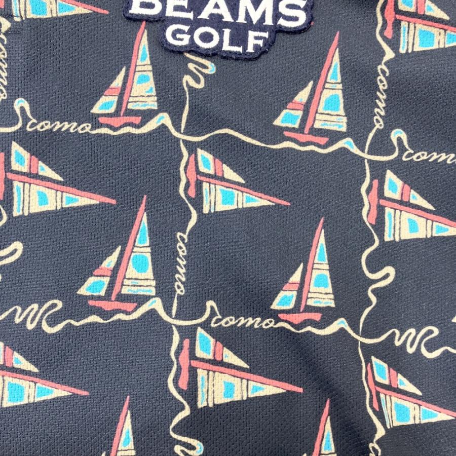 サイズ：S BEAMS GOLF ビームスゴルフ  半袖ポロシャツ ヨット 総柄 ネイビー系 [240101714427] ゴルフウェア メンズ ストスト BEAMS GOLF ビームスゴルフ 半袖ポロシャツ ヨット 総柄 ネイビー系 S