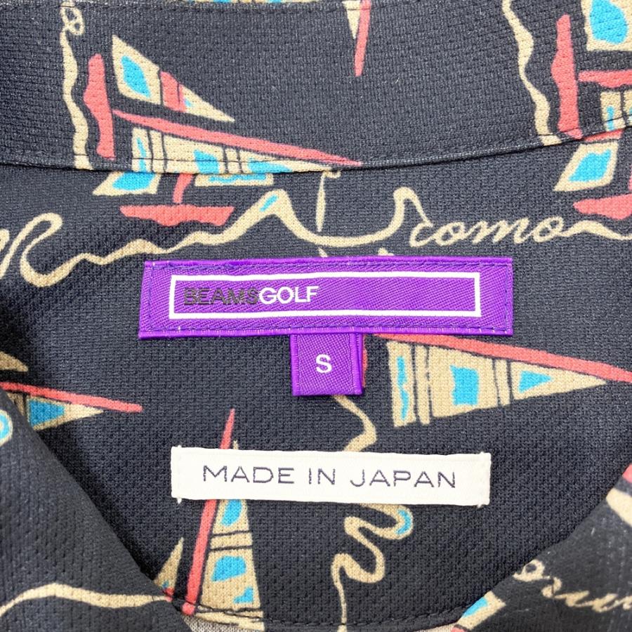 BEAMS GOLF ビームスゴルフ 半袖ポロシャツ ヨット 総柄 ネイビー系 S