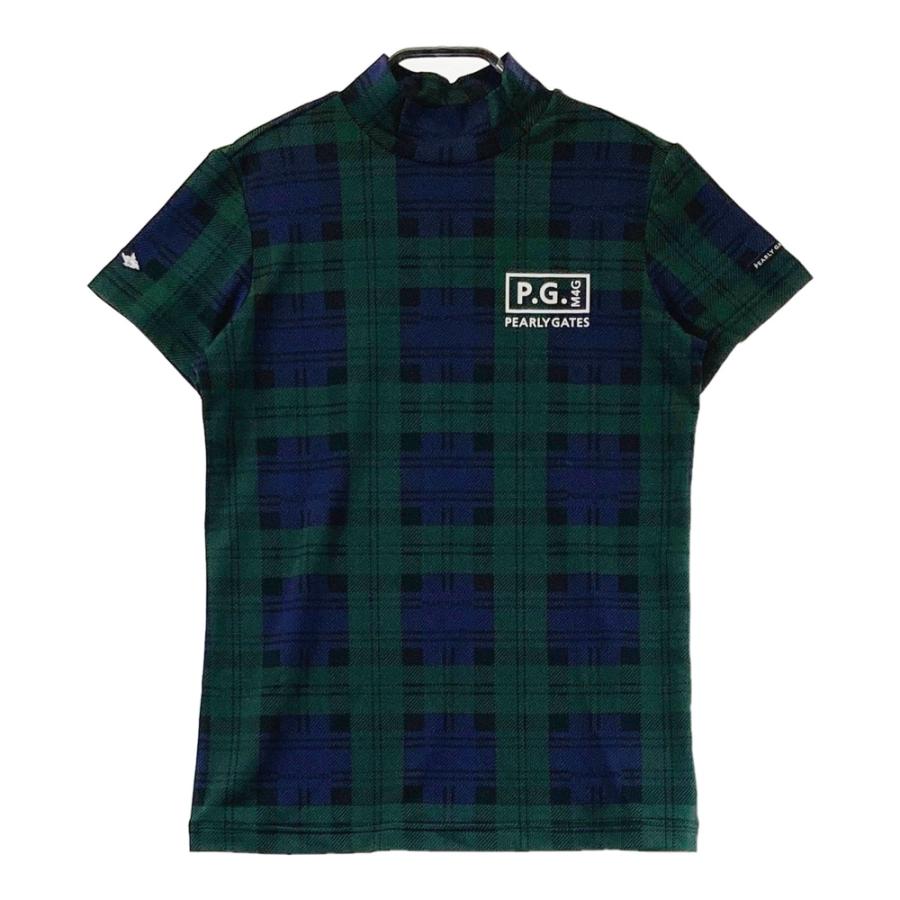 サイズ：1 PEARLY GATES パーリーゲイツ  ハイネック半袖Tシャツ チェック柄 グリーン系 [240101484983] ゴルフウェア レディース ストスト PEARLY GATES パーリーゲイツ ハイネック 半袖Tシャツ チェック柄